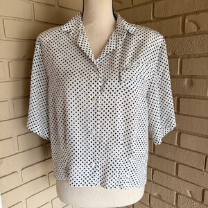 JACK WINTER Vintage 80s Women's Polka Dot Pleated Shirt Blouse Rockabilly Sz 10